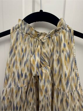 Pinch Sleeveless Tie-Neck Camisole in Cream, Blue & Mustard